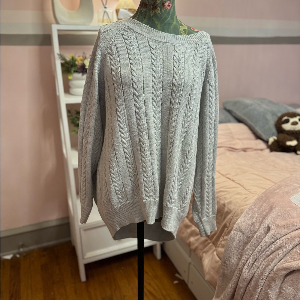 Athleta Women's Oversized Cable Knit Sweater with silver shimmer 1X EUC